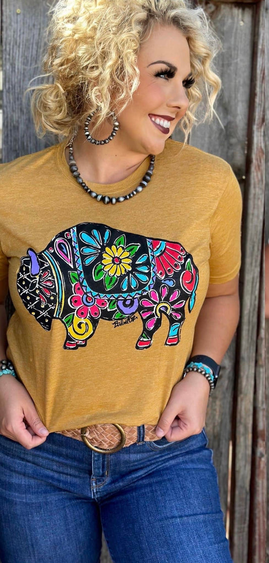 Bright Watercolor Bison Tee