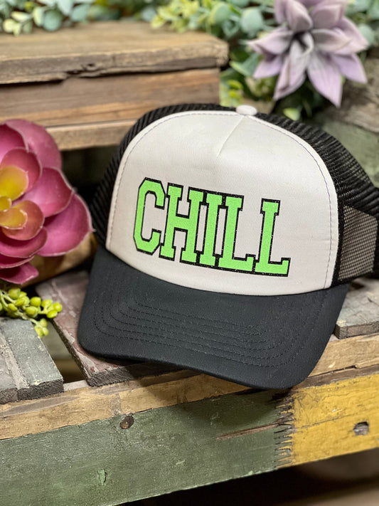 Chill Trucker Cap with Lime Green Glitter