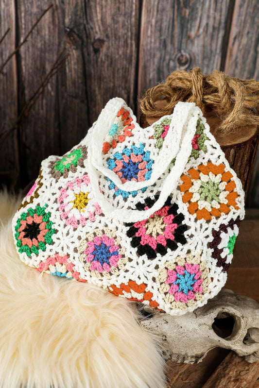 Retro Boho Floral Crochet Mini Tote