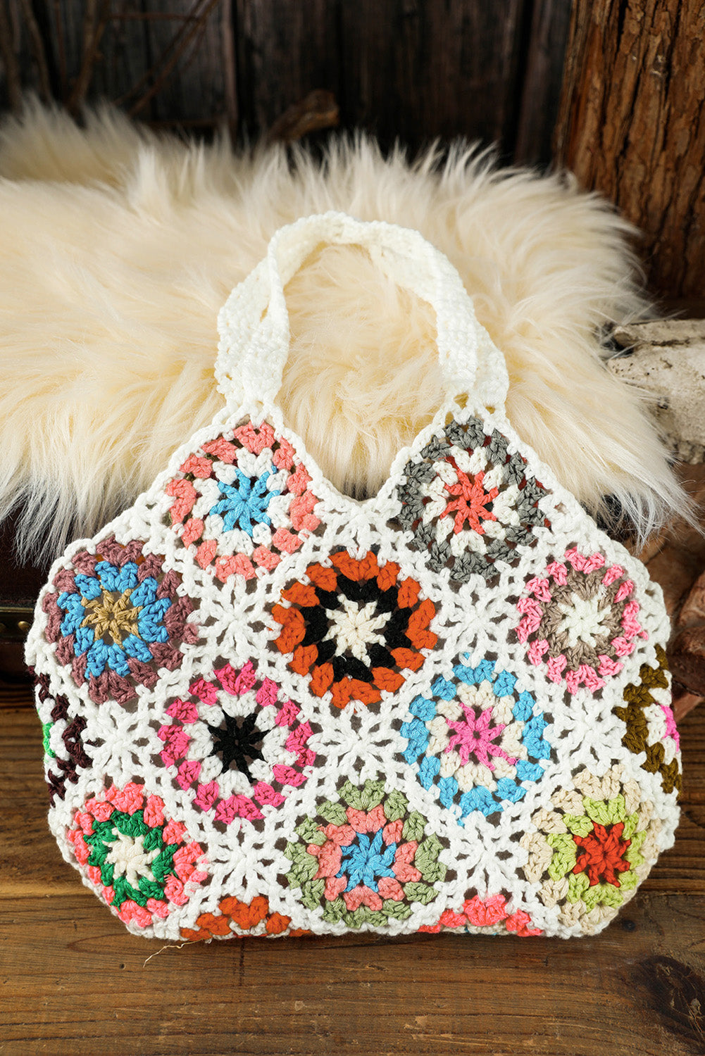 Retro Boho Floral Crochet Mini Tote